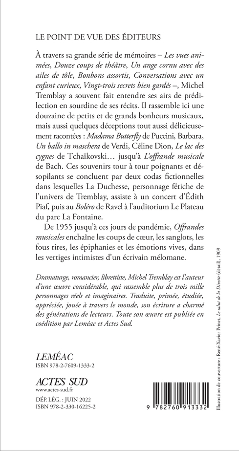 Offrandes Musicales - Michel Tremblay, Michel Tremblay - ACTES SUD