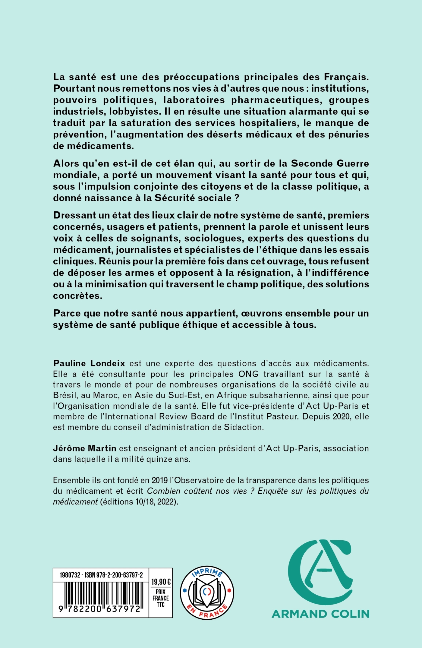Notre santé nous appartient - Pauline Londeix, Jérôme Martin - ARMAND COLIN
