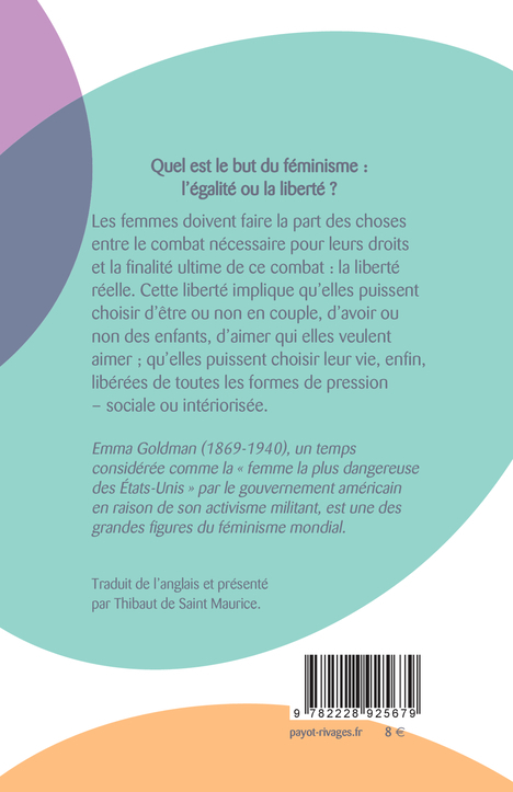 De la liberté des femmes - Emma Goldman, Thibaut De saint maurice - PAYOT