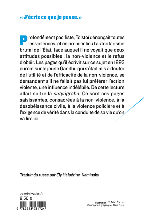 Inutilité de la violence - Léon Tolstoi, Ely Halperine-kaminsky - PAYOT