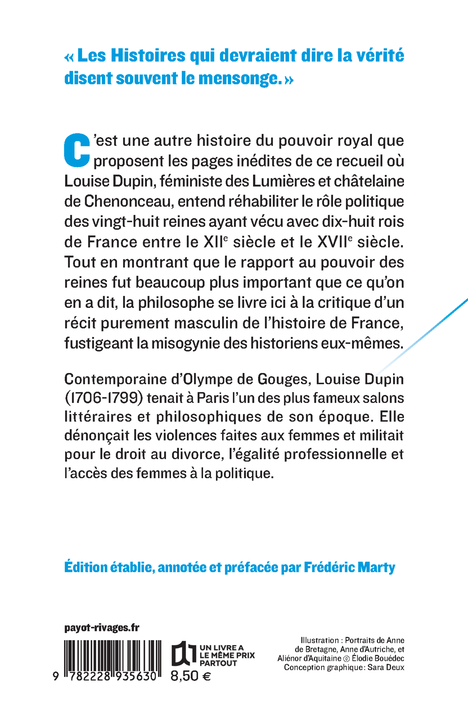 Eloge des reines de France - Dupin Louise, Frédéric Marty - PAYOT