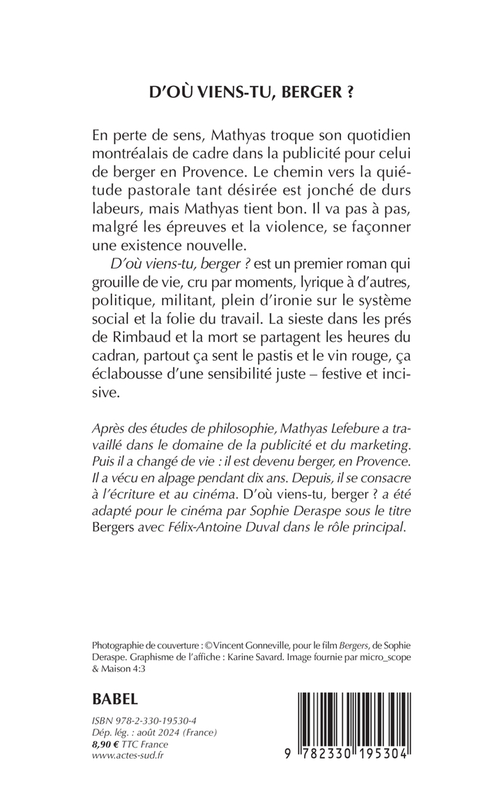 D'où viens-tu, berger ? - Mathyas Lefebure, Mathyas Lefebure - ACTES SUD