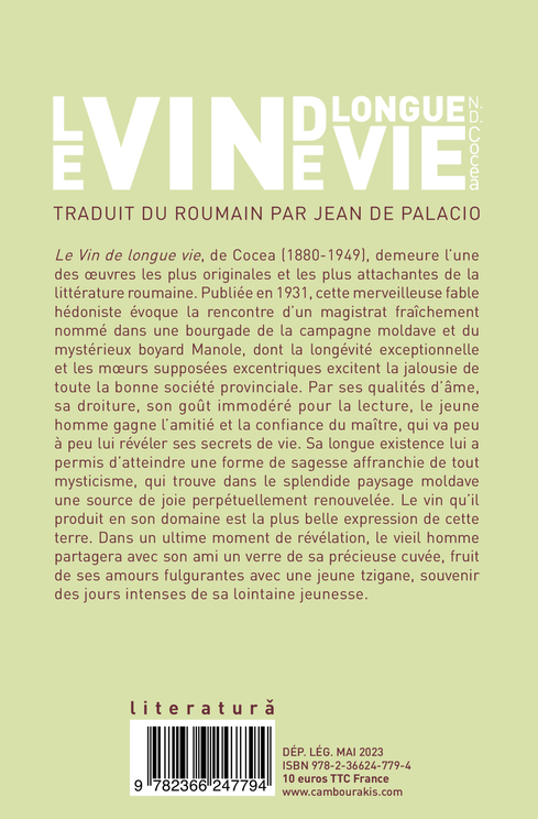 Le vin de longue vie (édition collector) - N. D. Cocea, Jean DE PALACIO - CAMBOURAKIS