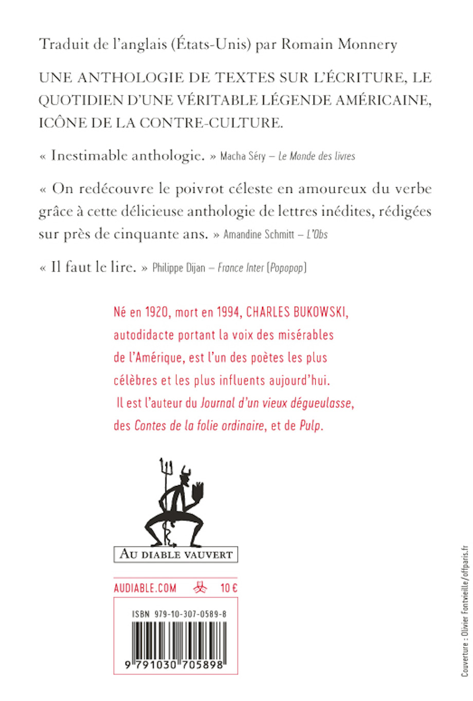 Sur l'écriture - Charles Bukowski, Romain Monnery - DIABLE VAUVERT
